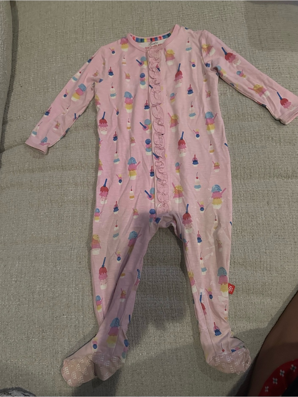 Magnetic Me Pink Ice Cream Ruffle Footed One-Piece Pajamas Size 9-12M